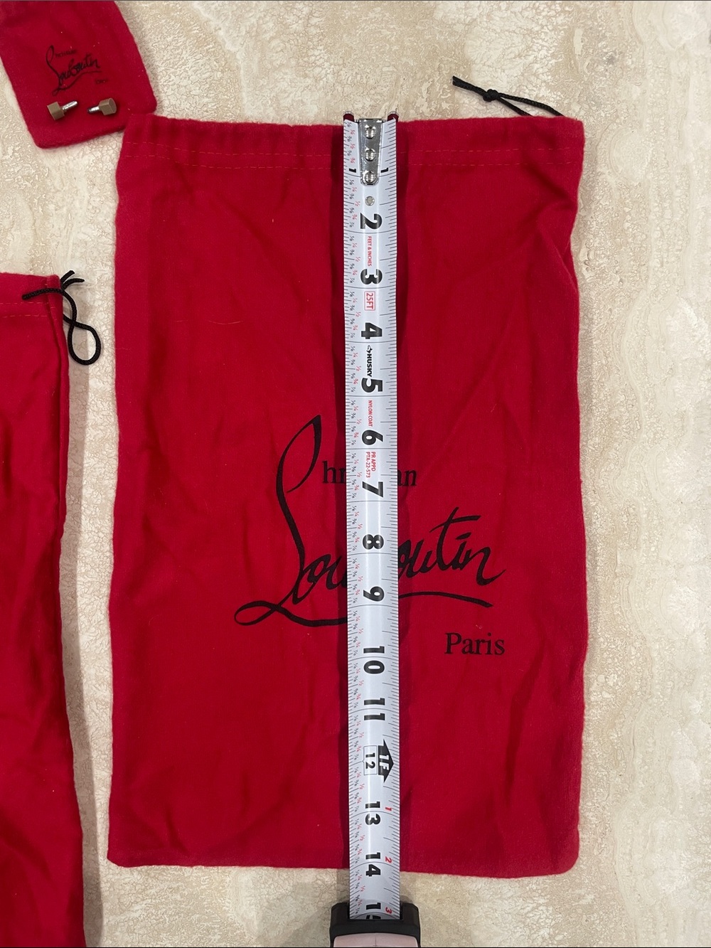 Christian Louboutin, red drawstring, dust bags. With heel replacement tips. - Picture 3 of 4